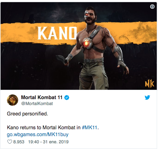 Kano se une a la plantilla de luchadores del juego Mortal Kombat 11 
