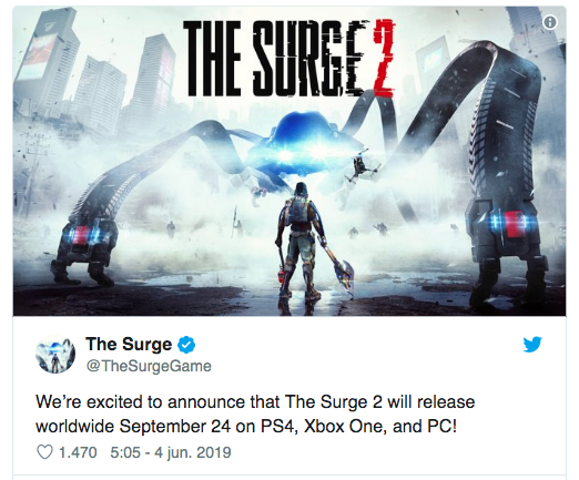 The Surge 2 fija fecha de lanzamiento para el 24 de septiembre