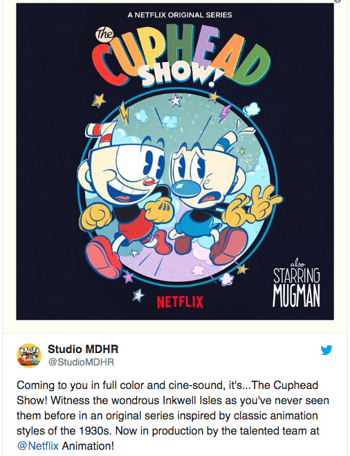 Los creadores de Cuphead, Studio MDHR, anunciaron en su cuenta oficial de Twitter que su popular juego contará con una serie de animación en Netflix llamada The Cuphead Show.