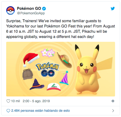 Pikachu se dejará ver utilizando todos sus gorros en Pokémon Go